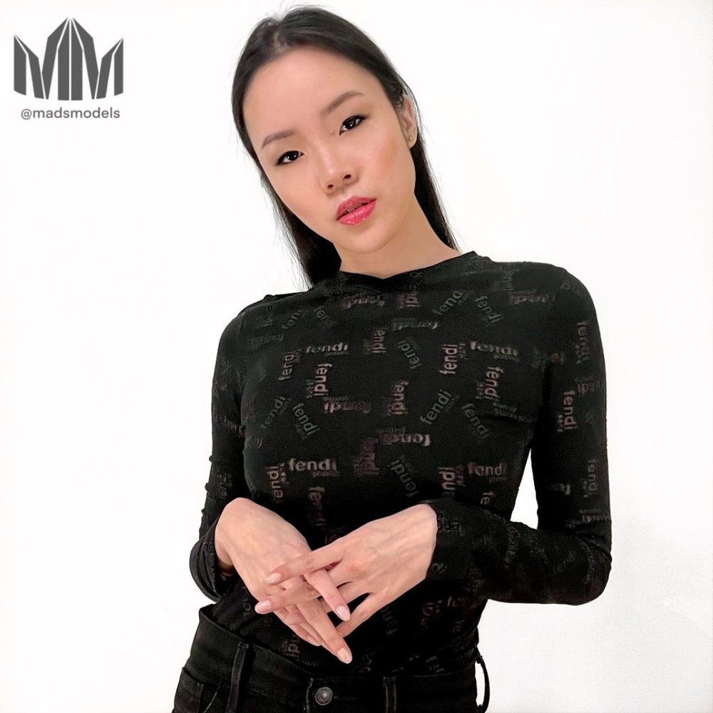 Fendi Jeans Roma l Vintage Black Sheer Mesh Logo Cutout Long Sleeve V-neck Shirt